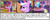 Size: 828x332 | Tagged: safe, edit, edited screencap, imported from derpibooru, screencap, rainbow dash, twilight sparkle, unicorn, it's about time, magical mystery cure, sweet and elite, winter wrap up, bipedal, bipedal leaning, birthday dress, clothes, dress, eyes closed, female, future twilight, hub logo, leaning, logo, mare, meta, text, the hub, tomato juice, twilight sparkle (alicorn), unicorn twilight