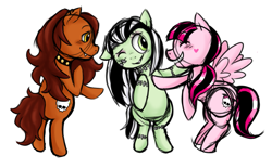 Size: 875x541 | Tagged: safe, artist:hpwendiz, imported from derpibooru, pony, bipedal, clawdeen wolf, draculaura, frankie stein, monster high, ponified