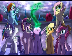 Size: 1100x864 | Tagged: safe, artist:ladyanidraws, imported from derpibooru, applejack, fluttershy, pinkie pie, princess cadance, rainbow dash, rarity, twilight sparkle, alicorn, pony, female, mare, role reversal, swapped cutie marks, twilight sparkle (alicorn)