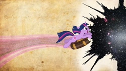 Size: 1920x1080 | Tagged: safe, artist:abydos91, artist:kigaroth, imported from derpibooru, twilight sparkle, pony, book, female, flying, solo, space, vector, wallpaper