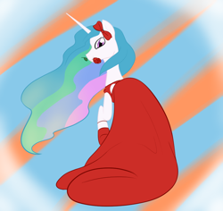 Size: 900x850 | Tagged: safe, artist:goat train, imported from derpibooru, princess celestia, clothes, dress, mouth hold, rose, solo, valentine