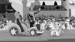 Size: 899x503 | Tagged: safe, imported from derpibooru, earth pony, pegasus, pony, unicorn, magical mystery cure, adolf hitler, coronation meme, exploitable meme, female, male, mare, monochrome, nazi, stallion, twimobile