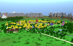 Size: 5760x3600 | Tagged: safe, imported from derpibooru, canterlot, carousel boutique, cloudsdale, game screencap, minecraft, mountain, mountain range, ponyville, ponyville town hall, rainbow dash's house, render, scenery, sugarcube corner, town, waterfall