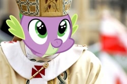 Size: 651x432 | Tagged: safe, imported from derpibooru, spike, hat, pope, the spike pope