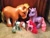 Size: 500x375 | Tagged: safe, imported from derpibooru, cheerilee (g3), cupcake (g2), rainbow dash (g3), retro leap, sunlight (g1), g1, g2, g3, irl, lady cupcake, my pretty pony, photo, size comparison, styling cheerilee