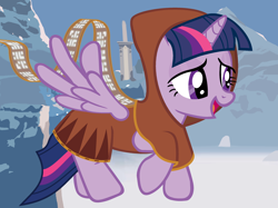 Size: 3000x2240 | Tagged: safe, artist:beavernator, imported from derpibooru, twilight sparkle, alicorn, pony, cloak, clothes, crossover, female, journey, mare, mountain, scarf, snow, twilight sparkle (alicorn)