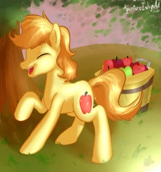 Size: 1280x1365 | Tagged: safe, artist:hoodoo, imported from derpibooru, braeburn, apple, colt, cutie mark