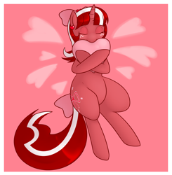 Size: 1280x1304 | Tagged: safe, artist:redintravenous, imported from derpibooru, oc, oc only, oc:red ribbon, unicorn, female, heart, hug, love, mare, solo, tumblr