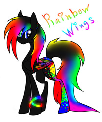 Size: 500x599 | Tagged: safe, artist:nebula-the-dark, imported from derpibooru, oc, oc only, oc:rainbow wings, pegasus, pony, colored wings, heterochromia, looking back, multicolored hair, multicolored wings, neon, pegasus oc, simple background, solo, white background, wings