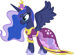 Size: 5000x3745 | Tagged: safe, artist:sidorovich, imported from derpibooru, princess luna, alicorn, pony, magical mystery cure, absurd resolution, clothes, coronation dress, dress, female, luna's ceremonial crown, mare, simple background, solo, transparent background, vector