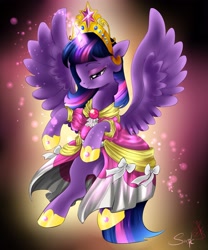 Size: 2500x3000 | Tagged: safe, artist:daughter-of-fantasy, imported from derpibooru, twilight sparkle, twilight sparkle (alicorn), alicorn, pony, big crown thingy, clothes, coronation dress, cute, dress, element of magic, female, high res, mare, profile, solo, twiabetes