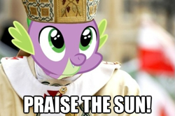 Size: 625x414 | Tagged: safe, imported from derpibooru, spike, image macro, pope, praise the sun, the spike pope