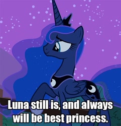 Size: 500x518 | Tagged: safe, edit, edited screencap, imported from derpibooru, screencap, princess luna, alicorn, pony, caption, female, image macro, mare, meta, solo, text