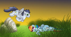 Size: 900x479 | Tagged: safe, artist:commypink, imported from derpibooru, rainbow dash, soarin', female, male, shipping, soarindash, straight