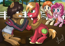 Size: 1931x1366 | Tagged: safe, artist:zorbitas, imported from derpibooru, big macintosh, pinkie pie, earth pony, pony, arm wrestling, bleach (manga), crossover, inoue orihime, male, ponified, stallion, yasutora sado