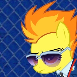 Size: 250x250 | Tagged: safe, edit, edited screencap, imported from derpibooru, screencap, spitfire, pegasus, pony, clothes, female, george costanza, necktie, solo, sunglasses, uniform, wonderbolts dress uniform