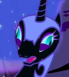 Size: 354x390 | Tagged: safe, edit, edited screencap, imported from derpibooru, screencap, nightmare moon, alicorn, pony, bust, cropped, derp, faic, female, open mouth, portrait, solo, wat