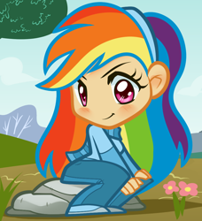 Size: 866x948 | Tagged: safe, artist:dragoart, imported from derpibooru, rainbow dash, human, blushing, chibi, female, flower, humanized, solo