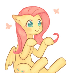 Size: 525x579 | Tagged: dead source, safe, artist:hotomura, imported from derpibooru, fluttershy, pegasus, pony, :>, colored pupils, cute, female, mare, pixiv, shyabetes, solo