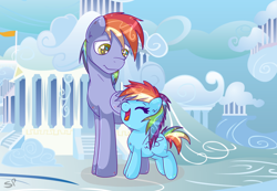 Size: 2600x1800 | Tagged: safe, artist:pastelflakes, imported from derpibooru, rainbow blaze, rainbow dash, filly