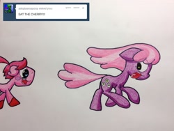 Size: 1280x960 | Tagged: safe, artist:adurot, imported from derpibooru, cheerilee, oc, earth pony, pony, ask-pony-kirby, female, imminent vore, mare, scared, traditional art