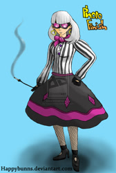 Size: 732x1091 | Tagged: safe, artist:happybunns, imported from derpibooru, photo finish, human, female, humanized, smoking, solo, watermark