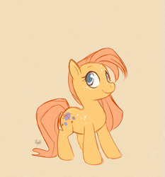 Size: 501x537 | Tagged: safe, artist:rollingrabbit, imported from derpibooru, baby sparkle north star, earth pony, pony, female, filly, foal, g1, g1 to g4, g4, generation leap, simple background, solo, tan background