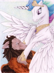 Size: 1319x1776 | Tagged: safe, artist:elisto, imported from derpibooru, princess celestia, scorpan, fight, g1, traditional art