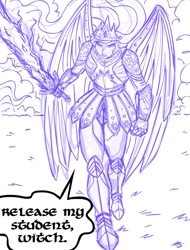 Size: 720x945 | Tagged: safe, artist:megasweet, imported from derpibooru, princess celestia, human, armor, burning blade, humanized, mama bear, sword, warrior celestia, winged humanization