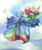 Size: 1000x1200 | Tagged: safe, artist:jupecat, imported from derpibooru, rainbow dash, alicorn, pony, alicornified, blushing, featured image, female, nom, race swap, rainbowcorn, solo