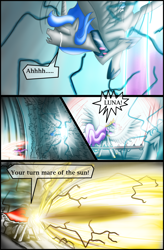 Size: 1200x1826 | Tagged: safe, artist:bonaxor, imported from derpibooru, king sombra, princess celestia, princess luna, alicorn, unicorn, comic:corruption, comic, falling down, royal sisters, siblings, sisters