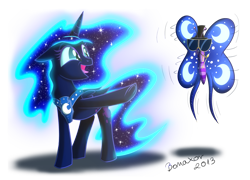 Size: 1800x1299 | Tagged: safe, artist:bonaxor, imported from derpibooru, nightmare moon, oc, oc:dream, pet, pet oc