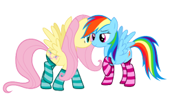 Size: 540x300 | Tagged: safe, artist:alexiy777, imported from derpibooru, fluttershy, rainbow dash, clothes, female, flutterdash, lesbian, shipping, simple background, socks, striped socks, svg, transparent background, vector