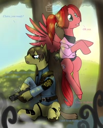 Size: 1267x1578 | Tagged: safe, imported from derpibooru, claire redfield, crossover, gun, leon s. kennedy, leon scott kennedy, ponified, resident evil