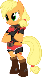 Size: 1062x1940 | Tagged: safe, imported from derpibooru, applejack, pony, bipedal, brazil, claire redfield, clothes, cosplay, costume, crossover, gif, non-animated gif, resident evil, resident evil 2, samira fernandes, voice actor joke