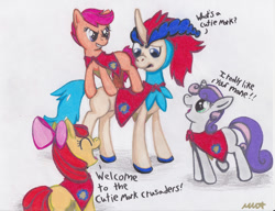 Size: 900x690 | Tagged: safe, artist:neonredwings, imported from derpibooru, apple bloom, scootaloo, sweetie belle, keldeo, crossover, cutie mark crusaders, pokémon