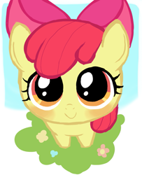 Size: 975x1200 | Tagged: safe, artist:momo, imported from derpibooru, apple bloom, earth pony, pony, adorabloom, blushing, cute, female, filly, foal, grin, happy, looking at you, looking up, looking up at you, smiling, solo