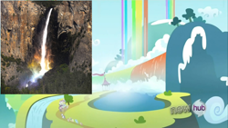 Size: 1280x720 | Tagged: safe, imported from derpibooru, sleepless in ponyville, hub logo, irl, meta, rainbow waterfall