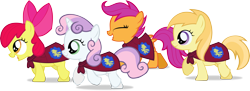 Size: 4001x1450 | Tagged: safe, artist:lumorn, imported from derpibooru, apple bloom, noi, scootaloo, sweetie belle, cape, clothes, cmc cape, cutie mark crusaders, simple background, transparent background, vector