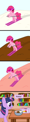 Size: 700x2800 | Tagged: safe, artist:klystron2010, imported from derpibooru, pinkie pie, twilight sparkle, comic, ice cream, micro, skiing, tiny