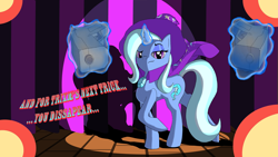 Size: 1920x1080 | Tagged: safe, artist:facelessguru, imported from derpibooru, trixie, gun, stage