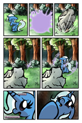 Size: 1024x1536 | Tagged: safe, artist:bronycurious, imported from derpibooru, trixie, pony, unicorn, comic:recovery, comic, female, magic, mare, recovery, rock, solo, teleportation