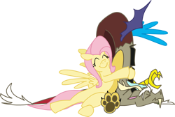 Size: 794x534 | Tagged: safe, artist:crowneprince, imported from derpibooru, discord, fluttershy, draconequus, pony, discoshy, duo, duo male and female, eyes closed, female, hape, hug, male, mare, personal space invasion, shipping, simple background, smiling, straight, transparent background