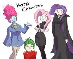 Size: 800x650 | Tagged: safe, imported from derpibooru, fluttershy, pinkie pie, rarity, spike, crossover, hilarious in hindsight, hotel transylvania, humanized