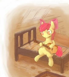 Size: 634x700 | Tagged: safe, artist:rigi, imported from derpibooru, apple bloom, pony, female, guitar, musical instrument, pixiv, solo