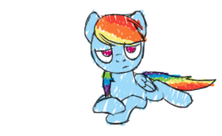 Size: 425x260 | Tagged: safe, artist:naroclie, color edit, edit, imported from derpibooru, rainbow dash, pegasus, pony, animated, bored, colored, cute, dashabetes, eyeroll, female, flop, floppy ears, frown, glare, grumpy, grumpy dash, lazy, lidded eyes, madorable, mare, no catchlights, no pupils, on back, open mouth, prone, rolling, sigh, simple background, smooth as butter, solo, white background, wide eyes