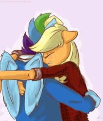 Size: 770x910 | Tagged: safe, artist:nolycs, imported from derpibooru, applejack, rainbow dash, anthro, appleblitz (straight), appledash, clothes, comforting, crying, female, half r63 shipping, hoodie, hug, male, plaid shirt, rainbow blitz, rule 63, shipping, straight