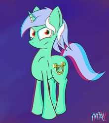 Size: 1753x1984 | Tagged: dead source, safe, artist:mostlyponyart, imported from derpibooru, lyra heartstrings, pony, unicorn, abstract background, anaglyph 3d, female, smiling, solo