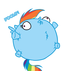 Size: 600x600 | Tagged: safe, artist:scherzo, imported from derpibooru, rainbow dash, balloonie pony, original species, pony, chest fluff, female, inflation, rainbowfreakindash, solo