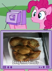 Size: 563x771 | Tagged: safe, imported from derpibooru, pinkie pie, cookie, deep fried oreos, exploitable meme, food, food wishes, oreo, tv meme